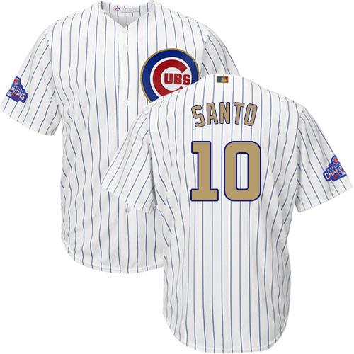 Cubs #10 Ron Santo White(Blue Strip) Gold Program Cool Base Stitched MLB Jersey